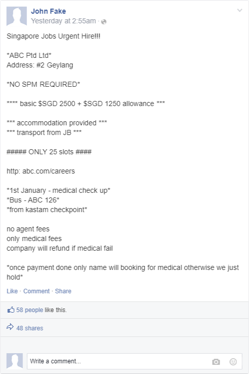 job scam on facebook