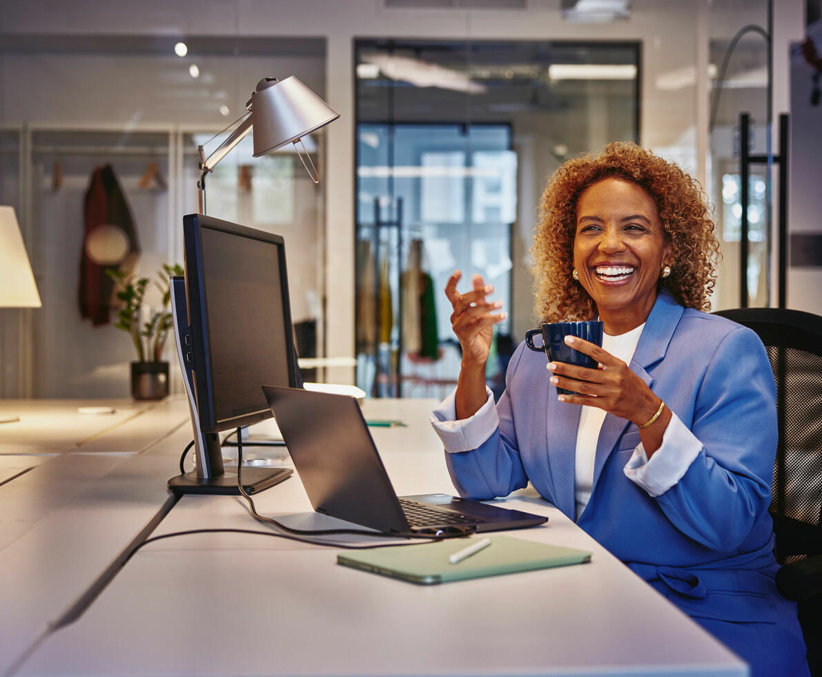 A woman working at her desk